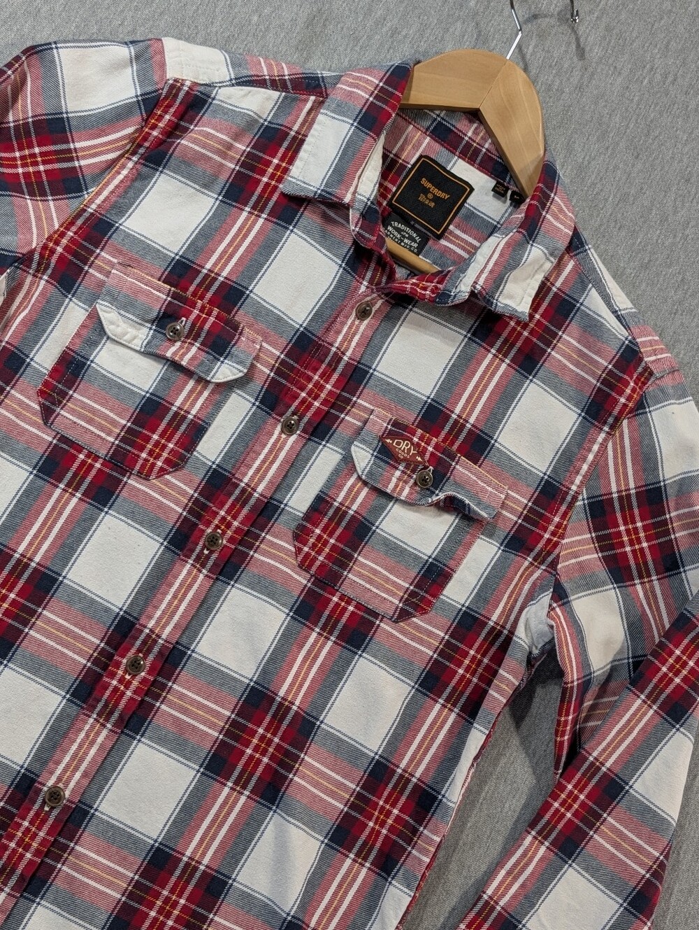 Superdry Flannel Plaid Shirt Men's Medium Red White